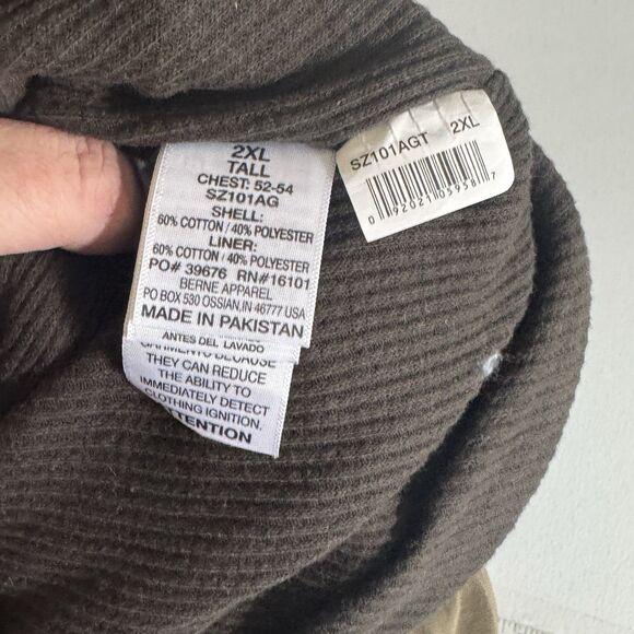 BERNE Mens Army Green Workwear Heavy Hoodie Size 2XLT Insulated Full Zip Lined - Picture 6 of 9